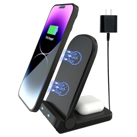 Cargador inalámbrico Cargador Inalámbrico Rápido Stand, 15W Wireless Charger Estación Phone Fast Charge Holder 2 en 1para iPhone 15 14 13 12 11 Pro MAX Plus Samsung Galaxy Google Pixel etc
