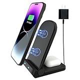 Cargador inalámbrico Cargador Inalámbrico Rápido Stand, 15W Wireless Charger Estación Phone Fast Charge Holder 2 en 1para iPhone 15 14 13 12 11 Pro MAX Plus Samsung Galaxy Google Pixel etc