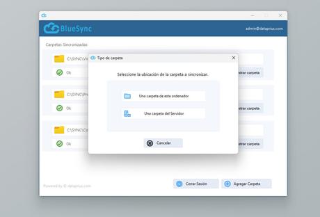Seleccionar carpetas para sincronización en Bluesync. Carpetas locales o carpetas en Cloud.
