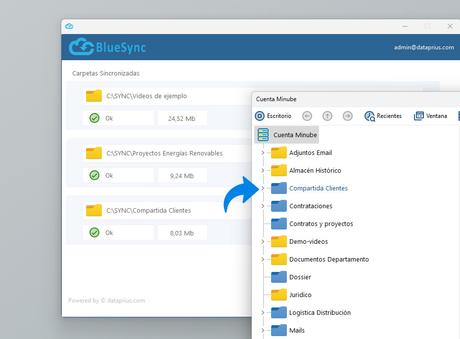 Vista de las carpetas sincronizadas en la aplicación de escritorio. Carpetas en Cloud.