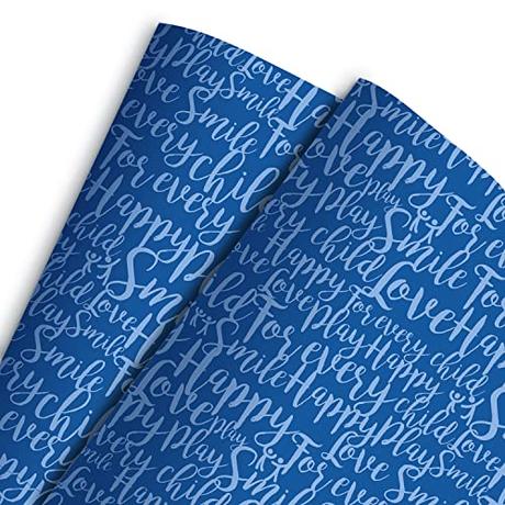 UNICEF - Papel de Regalo, Plegado, 2 Pliegos 70 x 100 cm, Palabras Azul