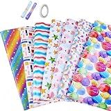 Dantolo 7 Hojas Papel de Regalo Cumpleaños, Papel Para Envolver Regalos,70 x 50 cm Papel de Regalo con Cinta,Papel para Envolver Regalos para Cumpleaños, Navidad