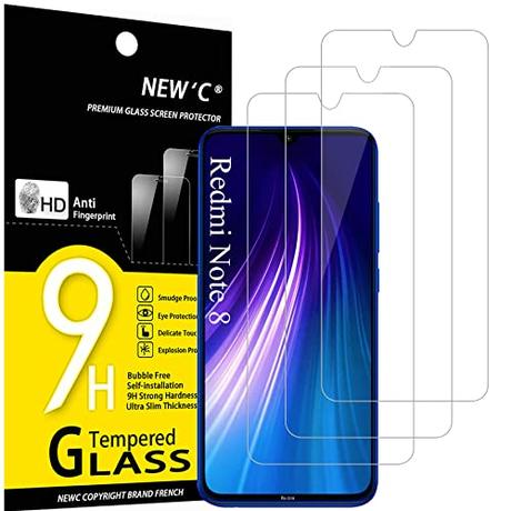 NEW'C 3 Piezas, Protector Pantalla para Xiaomi Redmi Note 8, Note 8 2021, Xiaomi Mi 9 Lite, Antiarañazos, Antihuellas, Sin Burbujas, Dureza 9H, 0.33 mm Ultra Transparente, Ultra Resistente