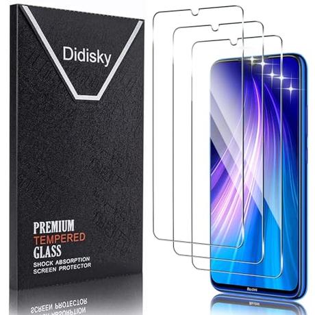 Didisky 3-Unidades Cristal Templado Protector de Pantalla para Xiaomi Redmi Note 8, Note 8 2021 (No para Redmi Note 8t / Note 8 Pro), Antihuellas, Sin Burbujas, Fácil de Limpiar, 9H Dureza