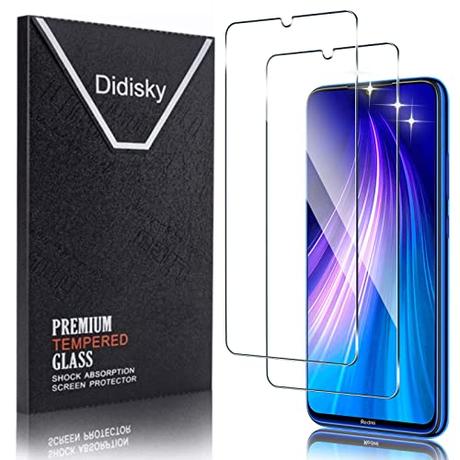 Didisky 2-Unidades Cristal Templado Protector de Pantalla para Xiaomi Redmi Note 8, Note 8 2021 (No para Redmi Note 8t / Note 8 Pro), Antihuellas, Sin Burbujas, Fácil de Limpiar, 9H Dureza