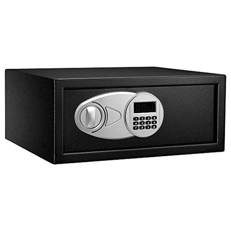 Amazon Basics Caja fuerte de acero, teclado electrónico, protege documentos de identificación, efectivo, joyas, 19,8 Litros,l de capacidad, negro, 43 x 37 x 18 cm (ancho x prof. x alto)