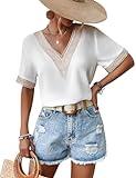Yuson Girl Camisetas Manga Corta Mujer Camisas Elegantes Blusas Mujer Verano con Cuello en V Color Sólido Blusa de Gasa Suelto T-Shirt Casual Tops(Blanco, L)