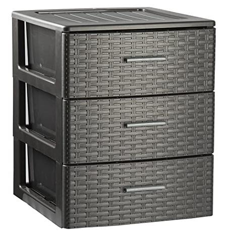 TIENDA EURASIA - Cajonera de Plástico para Habitacion, Armario, Oficina, Garaje, Cajonera Escritorio Sobremesa, Cajones Plastico Almacenaje Antracita, Cajonera Baño Diseño Mimbre (3 Alturas)