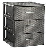 TIENDA EURASIA - Cajonera de Plástico para Habitacion, Armario, Oficina, Garaje, Cajonera Escritorio Sobremesa, Cajones Plastico Almacenaje Antracita, Cajonera Baño Diseño Mimbre (3 Alturas)