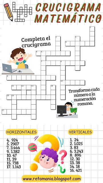 Desafíos matemáticos, Retos matemáticos, Problemas matemáticos, Problemas de Ingenio matemático, Retos visuales, Retos mentales, Retos virales, Juego de Letras, Crucinúmero, Crucigrama, Crucigrama matemático, Pasatiempos, Gimnasia matemática, Gimnasia para el cerebro, Juegos Educativos, Matematigramas