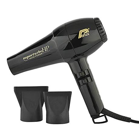 Parlux Superturbo HP - Secador de Pelo Profesional, Potencia 2400W, 2 Velocidades, 4 Temperaturas, Motor K-Laminación, Cable 3,3m, 2 Boquillas, Secado Rápido, Ahorro Energético, Alisado, Negro