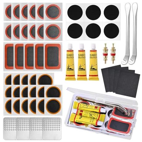 MumdoYAL Kit de reparación de neumáticos para Bicicletas - 56 Piezas. Incluye Varios componentes Esenciales para Ciclistas, Motocicletas, vehículos Todoterreno y Otros neumáticos de Goma inflables.