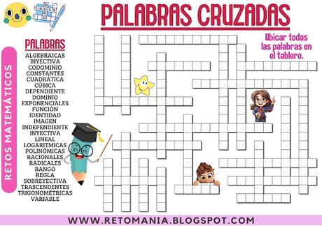 Desafíos matemáticos, Retos matemáticos, Problemas matemáticos, Problemas de Ingenio matemático, Retos visuales, Retos mentales, Retos virales, Juego de Letras, Crucinúmero, Crucigrama, Crucigrama matemático, Pasatiempos, Gimnasia matemática, Gimnasia para el cerebro, Juegos Educativos, Matematigramas, Palabras Cruzadas, CruzaPalabras