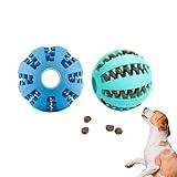 DistriPet Pelota Perro, Juguete Perro, Set de 2 Unidades de Caucho Natural, Bolas de Limpieza de Dientes y Dispensador de Golosinas Duradero y Resistente (5 cm - Azul y Verde)