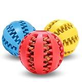 (Pack de 3) Pelota para perros; Juguete interactivo; Dispensadora de gominolas; Duradera y flexible; Fabricadas con goma natural; Ideal para Limpiar los Dientes; 5 cm; Color rojo, azul y amarillo