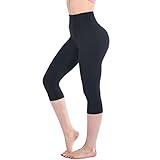 Walifrey Leggings recortados para mujer, cintura alta 3/4 de longitud para entrenamiento, gimnasio, deportes, 1 paquete negro., L-XL