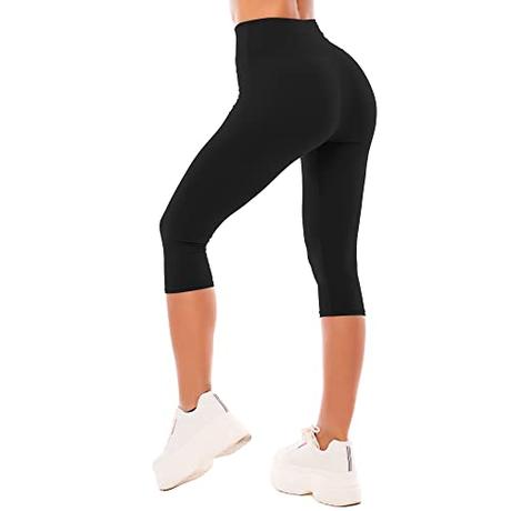 SINOPHANT Mallas Cortos Mujer Fitness Cintura Alta 3/4 Pantalones Deportivos Capri Mujer Leggins Yoga Correr Deporte Negro S-M