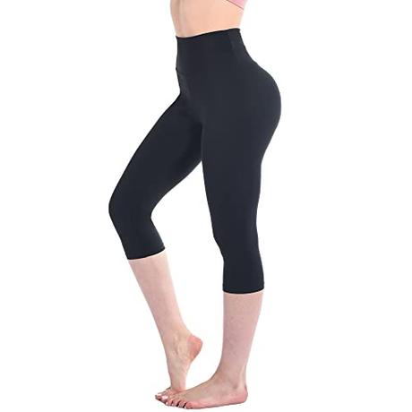 Walifrey Leggings recortados para mujer, cintura alta 3/4 de longitud para entrenamiento, gimnasio, deportes, 1 paquete negro., L-XL