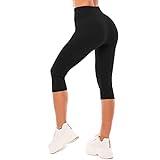 SINOPHANT Mallas Cortos Mujer Fitness Cintura Alta 3/4 Pantalones Deportivos Capri Mujer Leggins Yoga Correr Deporte Negro S-M