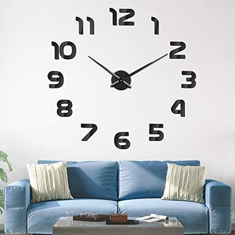 SOLEDI 3D Reloj De Pared Grande, DIY Reloj Pared Digital, Movimiento Silencioso, Estilo Moderno, DecoracióN Ideal para Sala de Estar Dormitorio Cocina Oficina Hotel, Negro