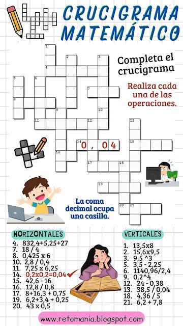 Desafíos matemáticos, Retos matemáticos, Problemas matemáticos, Problemas de Ingenio matemático, Retos visuales, Retos mentales, Retos virales, Juego de Letras, Crucinúmero, Crucigrama, Crucigrama matemático, Pasatiempos, Gimnasia matemática, Gimnasia para el cerebro, Juegos Educativos, Matematigramas