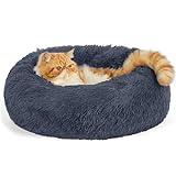 Bedsure Cama Gato Antiestres Invierno - Cama Perro Pequeño con Felpa Suave, Cojin Mascota de Pelo Relajante y Lavable,Gris Oscuro,50x50CM