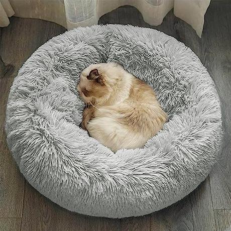 DONWEI Cama Perros Cama Gatos, Cómodo y Suave de Felpa Redondo Mascotas Cojín, Antiestres y Lavable Cama Redonda para Mascotas,para Perro y Gato Medianos Pequeños(50cm Gris Claro)