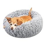 Brevanza Cama Perro CóModo Y CáLida, Felpa Camas para Gatos Invierno, Cojin Redonda Perro Antideslizante, Cojines Suave Lavable, para Gato Y Perros Medianos PequeñOs, (Diameter:50cm, Gris)