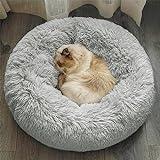 DONWEI Cama Perros Cama Gatos, Cómodo y Suave de Felpa Redondo Mascotas Cojín, Antiestres y Lavable Cama Redonda para Mascotas,para Perro y Gato Medianos Pequeños(50cm Gris Claro)