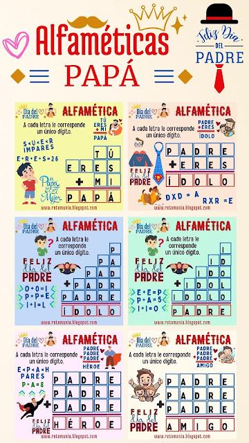 Desafíos matemáticos, Retos matemáticos, Problemas matemáticos, Retos mentales, Retos virales, Gimnasia matemática, Gimnasia para el cerebro, Juego de letras, Suma de letras, Suma de Palabras, Alfaméticas, Criptoaritméticas, Criptosumas, Criptogramas, Día de Pa, Día del Padre, Día de Papá