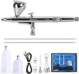 XDOVET Airbrush Performance Set con agujas de 0,2/0,3/0,5mm, 7/20/40cc, doble acción, gravedad de alimentación, aerógrafo con manguera de aire, sin compresor para tatuaje, uñas, pintura