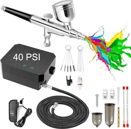 Gocheer 40PSI Mini de Aerógrafo, Doble Acción Multi-Función Kit De Aerógrafo con Compresor para Pintura Aerografo Portatil para Decoración Tartas Maquillaje Arte Artesanía Diseño Uñas Modelo Tatuaje