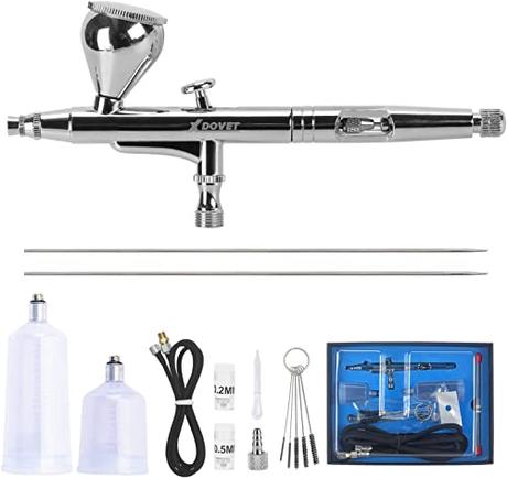 XDOVET Airbrush Performance Set con agujas de 0,2/0,3/0,5mm, 7/20/40cc, doble acción, gravedad de alimentación, aerógrafo con manguera de aire, sin compresor para tatuaje, uñas, pintura