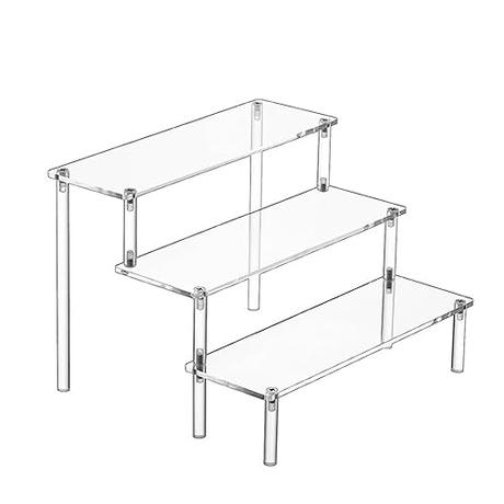 Lvjkes Expositor Metacrilato, Soporte Elevador de exhibición Transparente de 3 Niveles, Organizador acrílico para tocador y Soporte de exhibición de tocador para organización, 20 x 20 x 15 cm