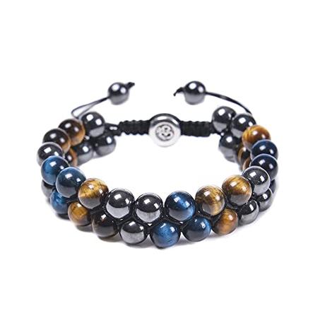 El Mejor 10 perle bleue de 2024: La Elección de los Especialistas FFWTPY 8mm Réglable Bracelet Pierre Naturelle Oeil de Tigre Homme Noir et Bleu Elastique Bracelets Perle Élastique Perles (Bleu noir)