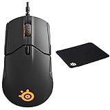 SteelSeries Sensei 310, Ratón para Juegos Óptico, Ambidiestro, Iluminación RGB, 8 Botones, Laterales de Goma, PC/Mac, Negro + QcK Alfombrilla de ratón de Juego, 320mm x 270mm, Tela, Base de Caucho