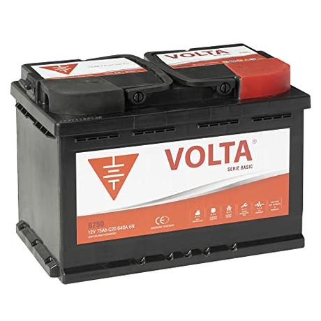 Bateria de Coche 75Ah 640A - Volta Basic B750D - Borne +Dcha - Medidas Largo 278 x Ancho 175 x Alto 190 mm con 2 años de Garantía - Fabricación Europea.