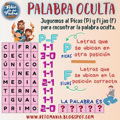 Desafíos matemáticos, Retos matemáticos, Problemas matemáticos, Retos mentales, Juegos mentales, Juegos Educativos, Gimnasia matemática, Gimnasia para el cerebro, Acertijos, Acertijos visuales, Retos virales, Acertijos matemáticos, Día de papá, Día del Padre, BuscaPalabras, Palabra Oculta, Palabra Escondida, Juegos de Palabras, Pica y Fijas