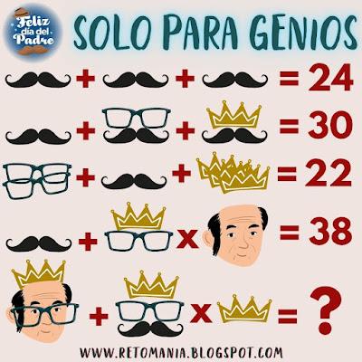 Desafíos matemáticos, Retos matemáticos, Problemas matemáticos, Retos mentales, Juegos mentales, Juegos Educativos, Gimnasia matemática, Gimnasia para el cerebro, Acertijos, Acertijos visuales, Retos virales, Acertijos matemáticos, Día de papá, Día del Padre, Retos Solo para Genios, Descubre el número, Descubre el Resultado