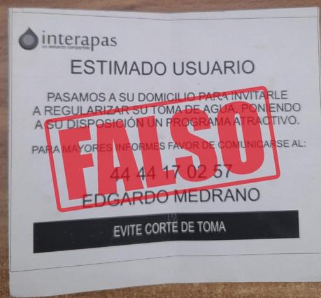 Alerta de Interapas sobre estafadores que ofrecen falsos descuentos en pagos de agua