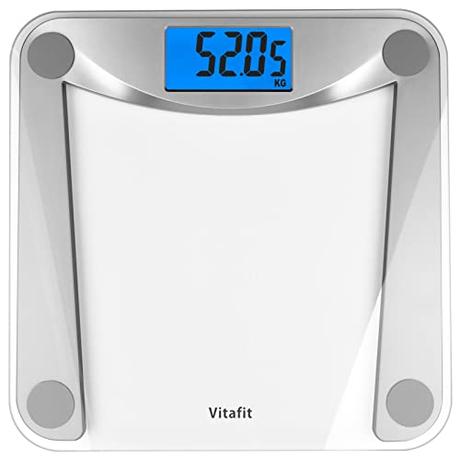 Vitafit Báscula de Baño Digital de Alta Medición Precisa 180kg/400lbs/28st con Tecnología Step-On,Pantalla Grande Retroiluminación,Transparente