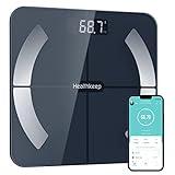 Báscula Grasa Corporal Báscula de Baño Wireless Báscula Baño Digital Analizar Más de 13 Funciones, Monitores de Composición Corporal Máximo 180kg para Andriod y ios, Vidrio templado, Negro
