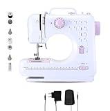 Máquina de Coser Portátil con 2 Velocidades y 12 Puntadas, Pedal, 2 Carretes, Aguja de Recambio, Cortador de Hilo y Luz de Trabajo, Funcionamiento con Cable o Pilas AA (no incluidas).