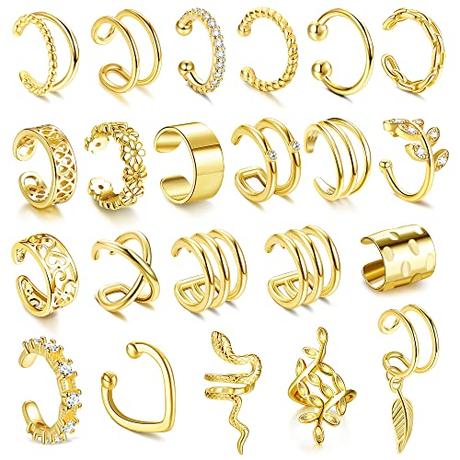 JeweBella 22Pcs Ear Cuff Pendientes Sin Agujero Mujer Ajustables Pendientes Clip Mujer Sin Agujero Pendiente Falso Pendientes Clip de Cartílago Pendientes de Oreja Oro/Plata/Oro Rosa/Negro