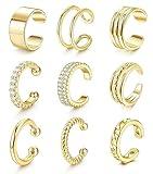 Chriscoco Ear Cuff Pendientes Oreja Sin Agujero para Mujere Ajustables Pendientes Clip Pendientes Falsos Hipoalergénicos Falsos Oreja Helix Puños de Cartílago Pendientes Oro con Joyero