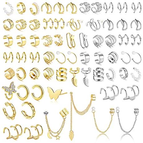 Chriscoco 66Pcs Pendientes Clip para Mujere Ajustable Ear Cuff Pendientes Sin Perforación De Oreja Hipoalergénicos Clip Falso Helix Puños de Cartílago Pendientes
