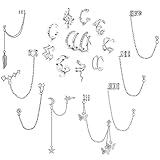 Diamday 18Pcs Ear Cuff Pendientes Cadena para Mujer Manguito Oreja Pendientes Cadena con Clip Ajustable Cartílago Hélice Pendiente Clip On Wrap Ear Cuff Pendientes No Perforado Plata