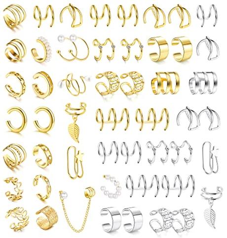 Dochais 52 Pendientes Sin Agujero, Ear Cuff, Sin Perforación De Oreja, Falsos, Clip De Puño De Cartílago, Sin Agujero Plata, Para Mujeres y Hombres