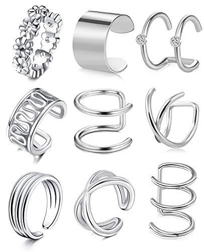 incaton 9 Piezas Ear Cuff Pendientes Falsos de Acero Inoxidable Pendientes Oreja sin Agujero Piercing Falsos Oreja 10 Estilos Varios Pendientes Ear Cuffs para Mujeres