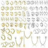 Chriscoco 66Pcs Pendientes Clip para Mujere Ajustable Ear Cuff Pendientes Sin Perforación De Oreja Hipoalergénicos Clip Falso Helix Puños de Cartílago Pendientes